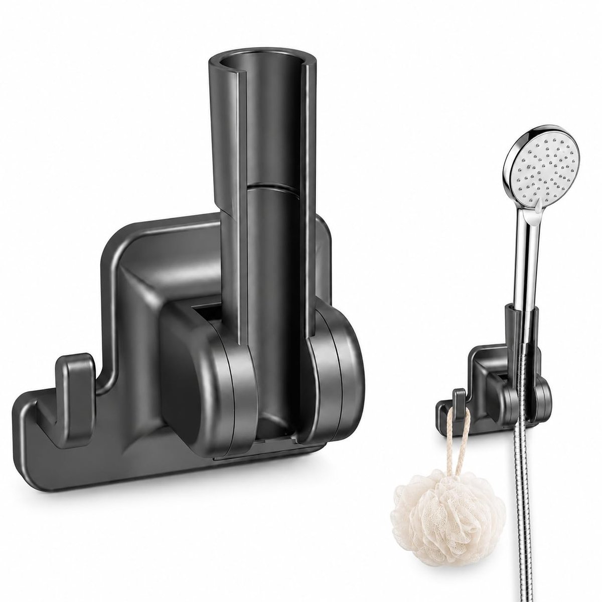 Ryoudavell - Douchekophouder - 90° Draaibare Wandhouder Zonder Boren met Haak - Handdouche-Beugel - Handdoekhaak - Zelfklevende handdoekhaak - Verstelbare - ABS - Handdouche - Douchekop - Douchekop Houder- Handdouchehouder - Douche - Badkamer - Zwart