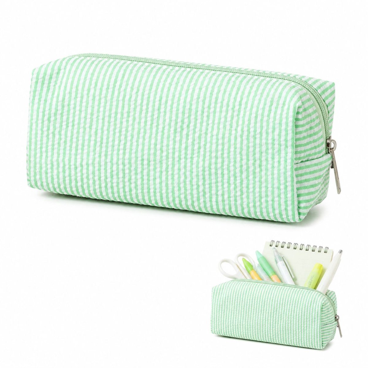 VHV - Grote Etui - 21x7.5x8 cm - Ruime Pennenzak van Polyester - Grote Capaciteit Stationery Pouch voor School & Kantoor - Duurzame Potlodenetui - Groen