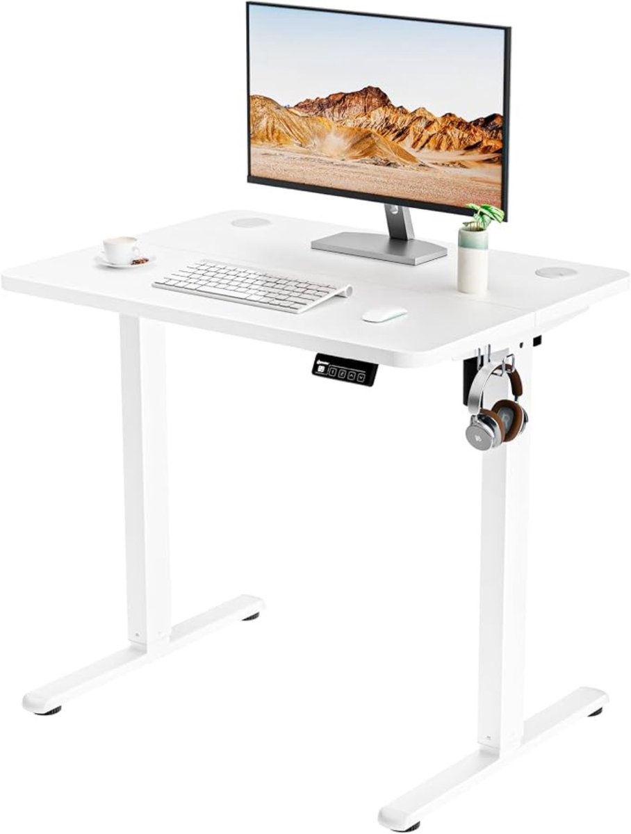 Thuys - Elektrisch Zit-Sta Bureau 80 × 60 cm – In Hoogte Verstelbaar 73–118 cm – 70 kg Draagvermogen – 2 Geheugenstanden – 1 Motor – Wit