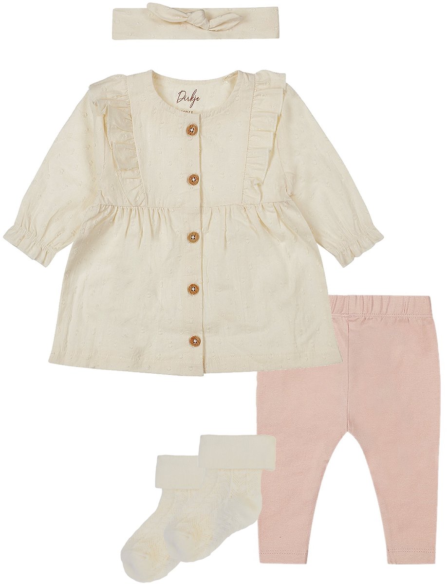 Dirkje Noppies - Kledingset - 4delig - Dirkje Jurkje met haarband - Legging - Light Dusty Pink - 1 paar noppies sokjes - Maat 50