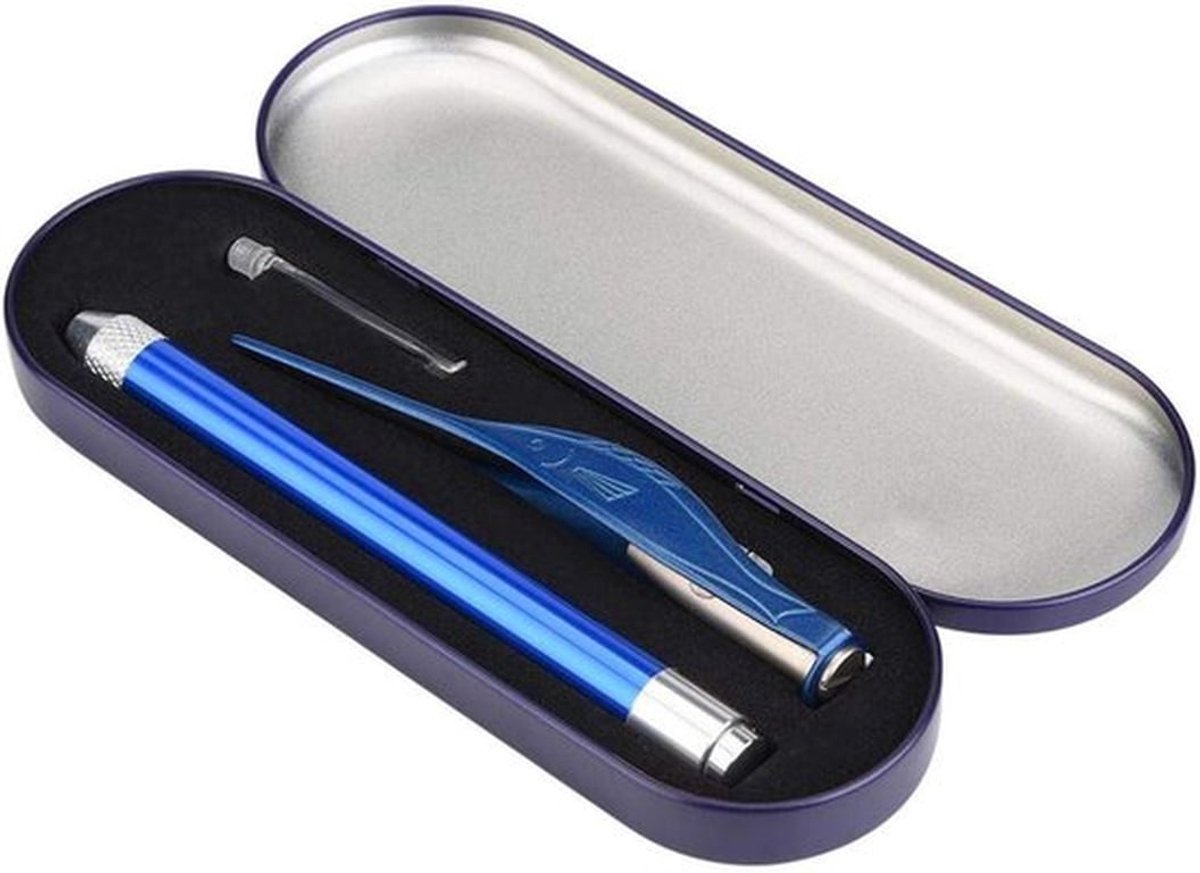 Oorsmeerverwijderingsset van roestvrij staal met lichtgevend pincet en oorreinigingsreiniger, met opbergdoos voor babyoorreiniging - Baby - Roestvrij staal - Blauw - Veilig - Opbergdoos - Geschikt voor babyoren