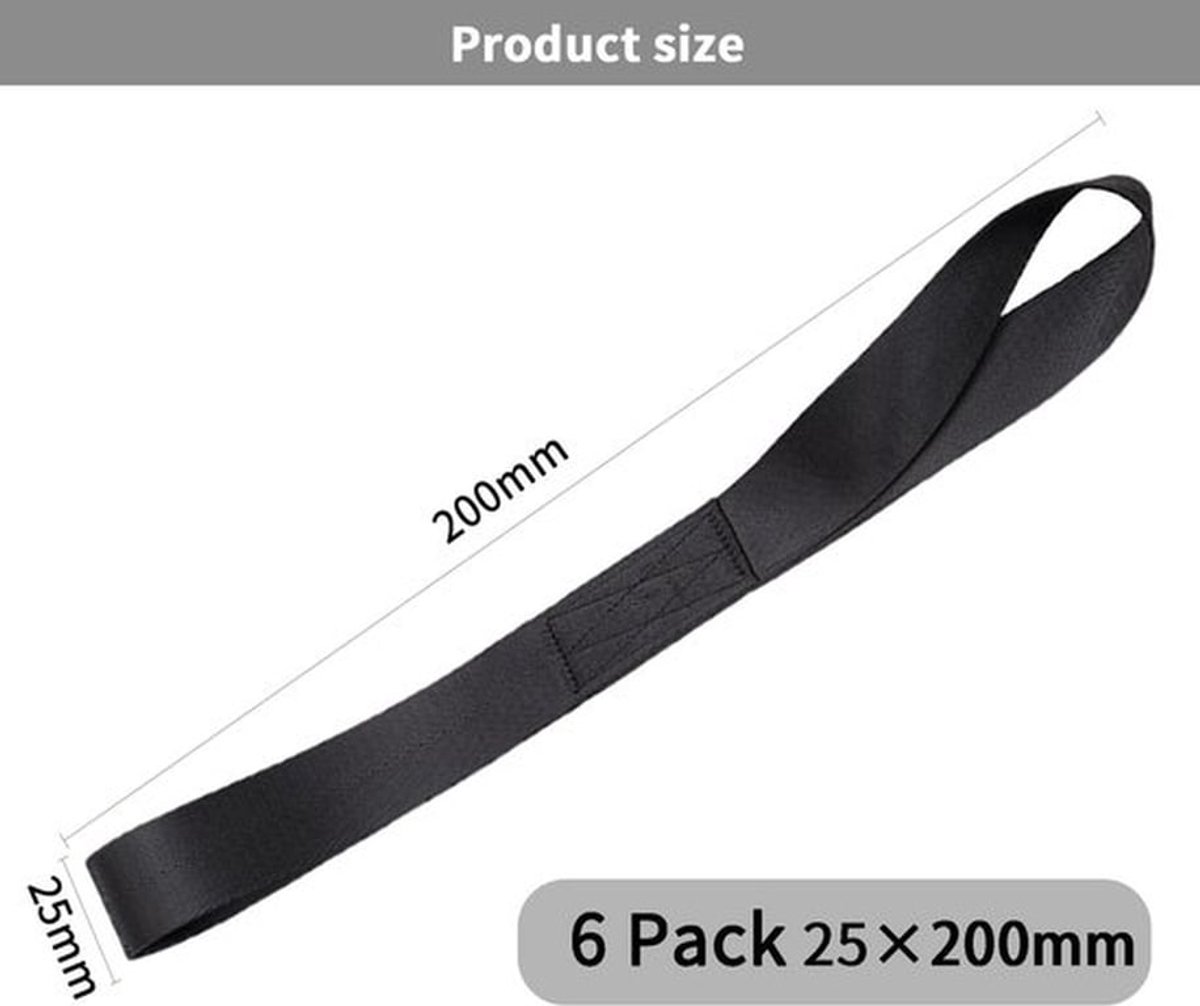 Sjorlussen 6 stuks - Spanbanden met lussen - Sjorbanden voor motortransport - Duurzaam polyester - Zwart - 30x2,5 cm