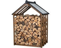 WONDERMAKE® Design Houten Houtrek met Dak, Houtopslagrek voor Buiten, Houtopslag, Kleine Houtopslag voor Buiten, 1.8 SRM, Bruin/Zwart