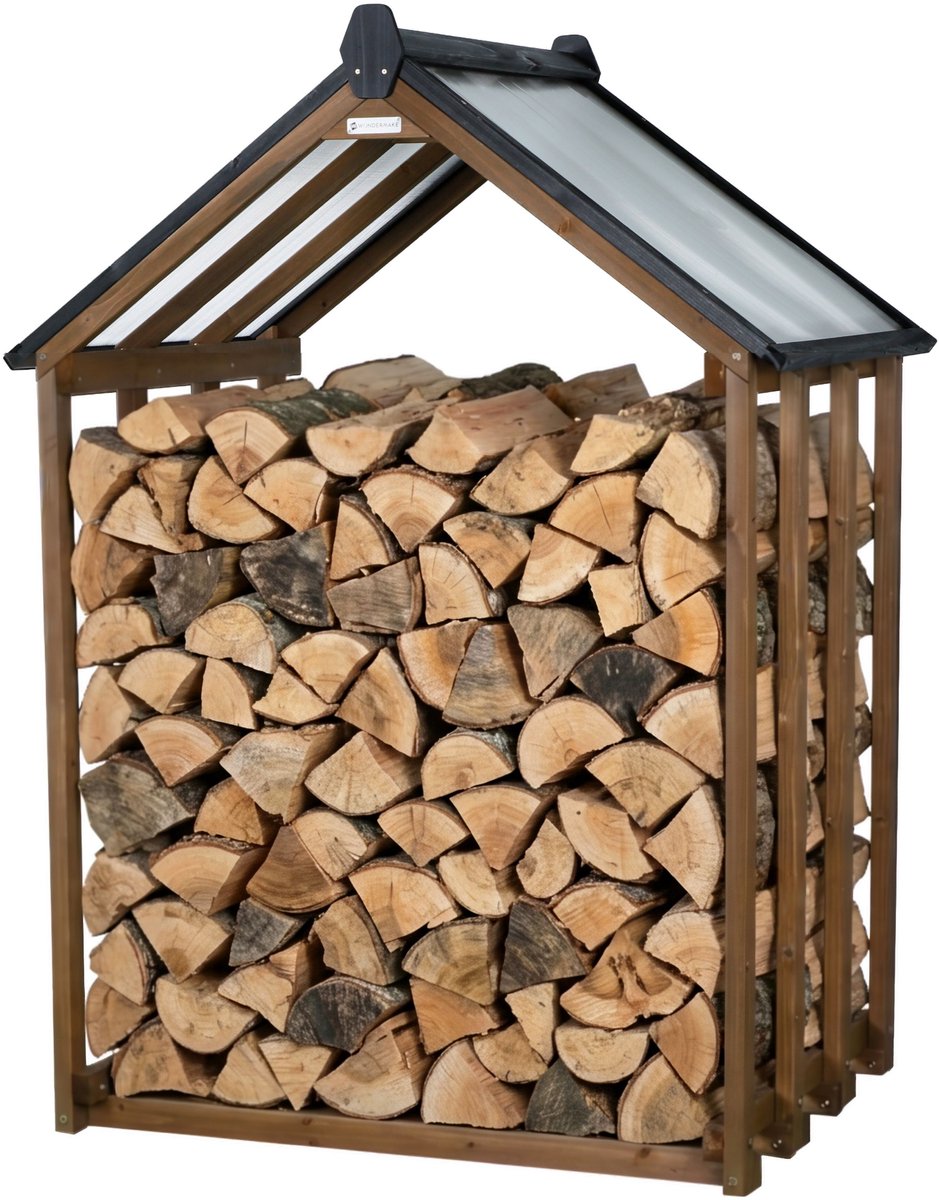 WONDERMAKE® Design Houten Houtrek met Dak, Houtopslagrek voor Buiten, Houtopslag, Kleine Houtopslag voor Buiten, 1.8 SRM, Bruin/Zwart