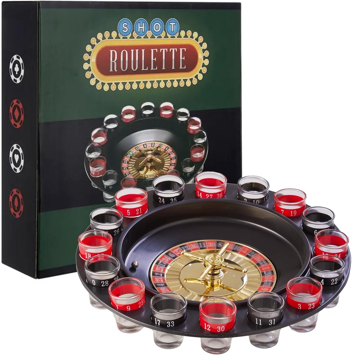 Roulettewiel - Transparant - 16 Shotglazen - Compact Drinkspel - Voor Feest en Vrienden