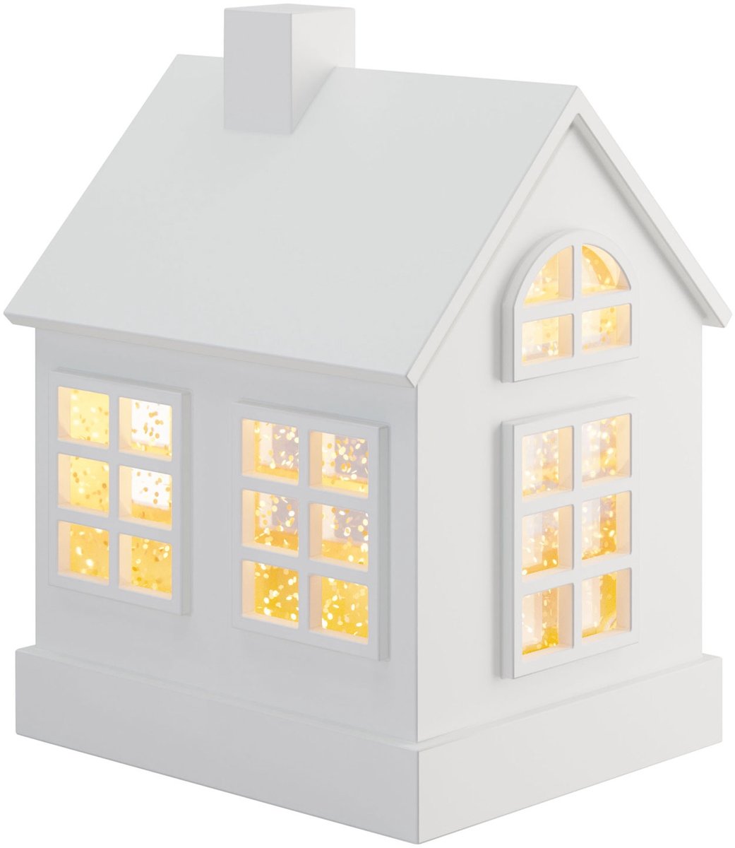 Sompex GLAMOR HOUSE - wit, 16cm, decoratieve lamp met bewegende glitter op battarijen