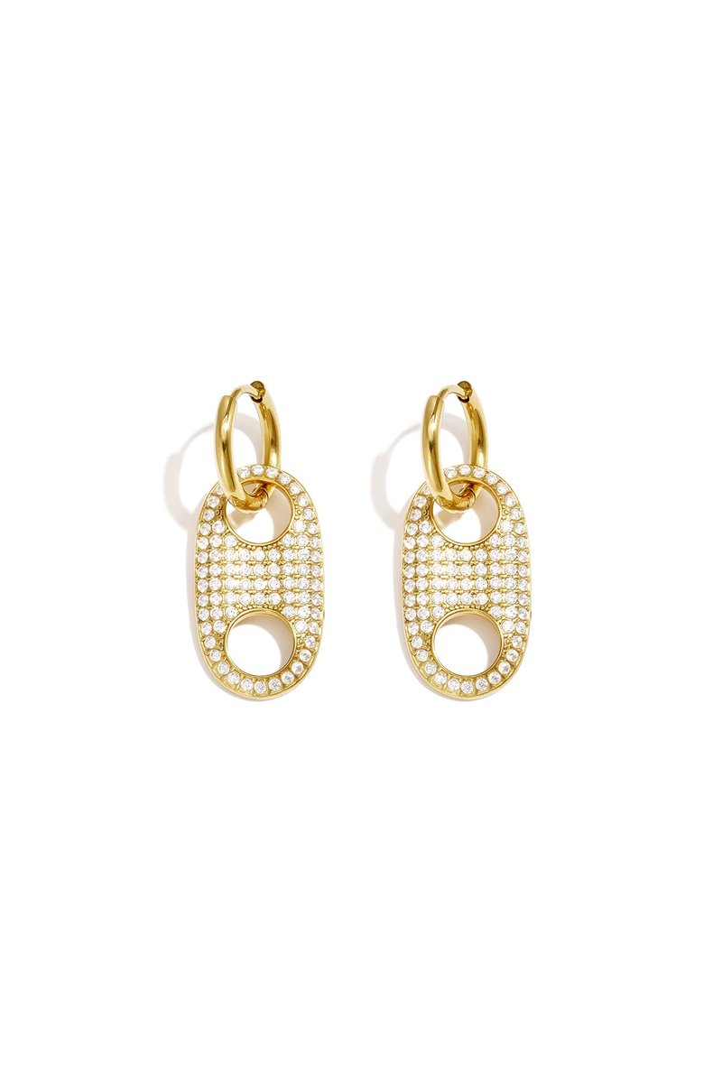 Lila - Geometrische Oorbellen - Strass - Stainless Steel - - Zilver