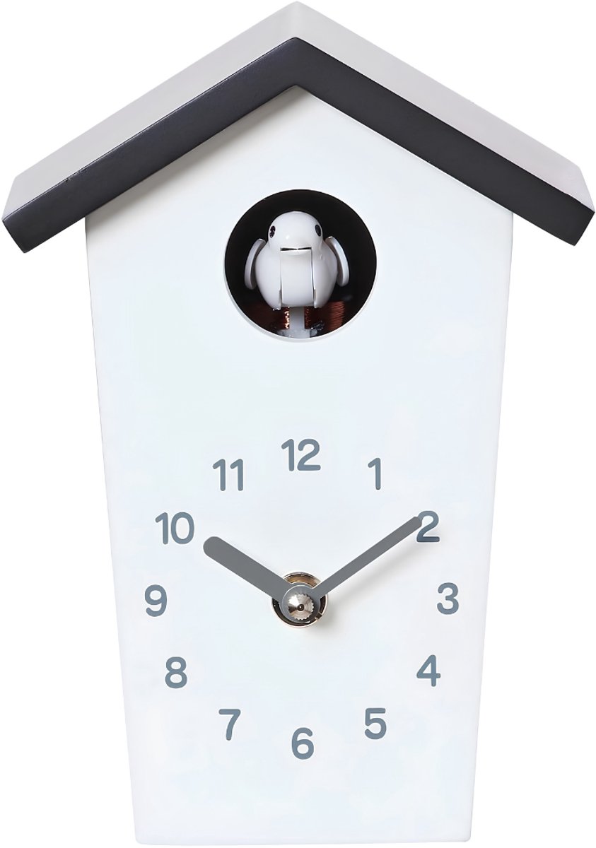 KIRA® Koekoekswandklok - Koekoeksklok Wandklok met Koekoeksgeluiden - Modern Koekoeksklok - Wit - 17cm × 13cm × 9cm
