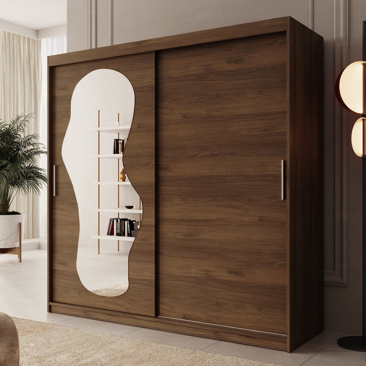 MEUBELLA Kledingkast Ulysses - Walnootpatroon - 200 cm - Met spiegel Bruin