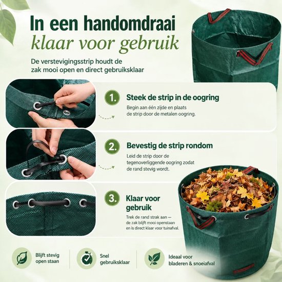 Ceruzo 2x Tuinafvalzak 272 Liter - 544L Totaal - XL- Zelfstaand - Opvouwbaar - Groen — afbeelding 3