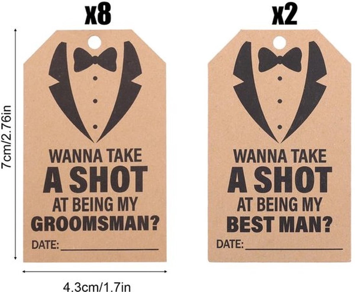 Aanzoekkaarten 10 Stuks - Bruidsjonkers/Best Man - Huwelijksgetuigen - Uitnodigingskaarten - Kraftpapier - 7x4,3 cm