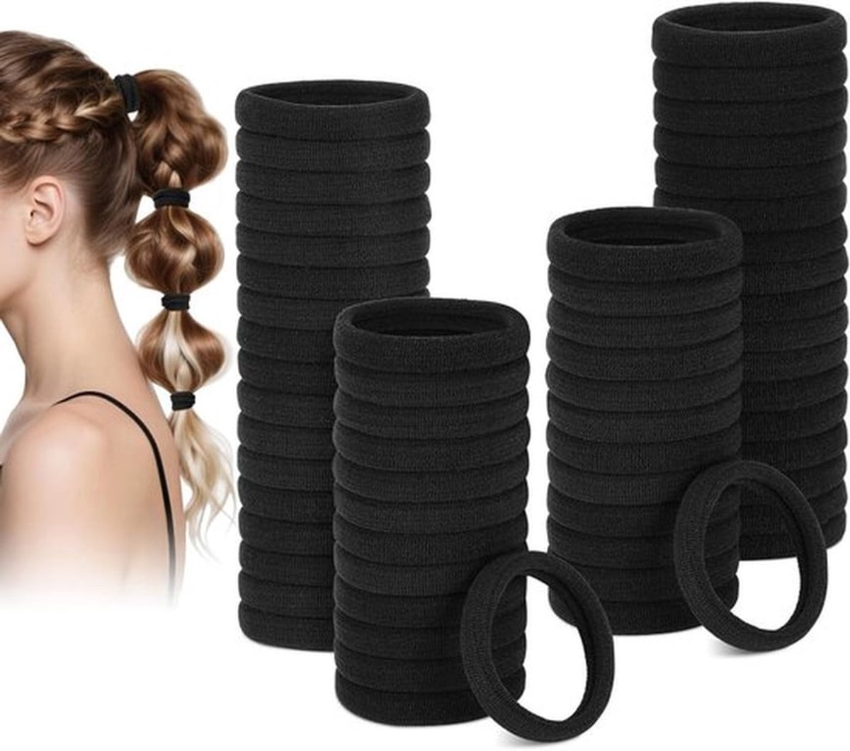 SnelShoppen - 60 Zwarte Haarstrikken voor Dames, Elastische Haarbanden zonder Metaal, Geschikt voor Dik en Fijn Haar, Hair Bows voor Kinderen, Jongens