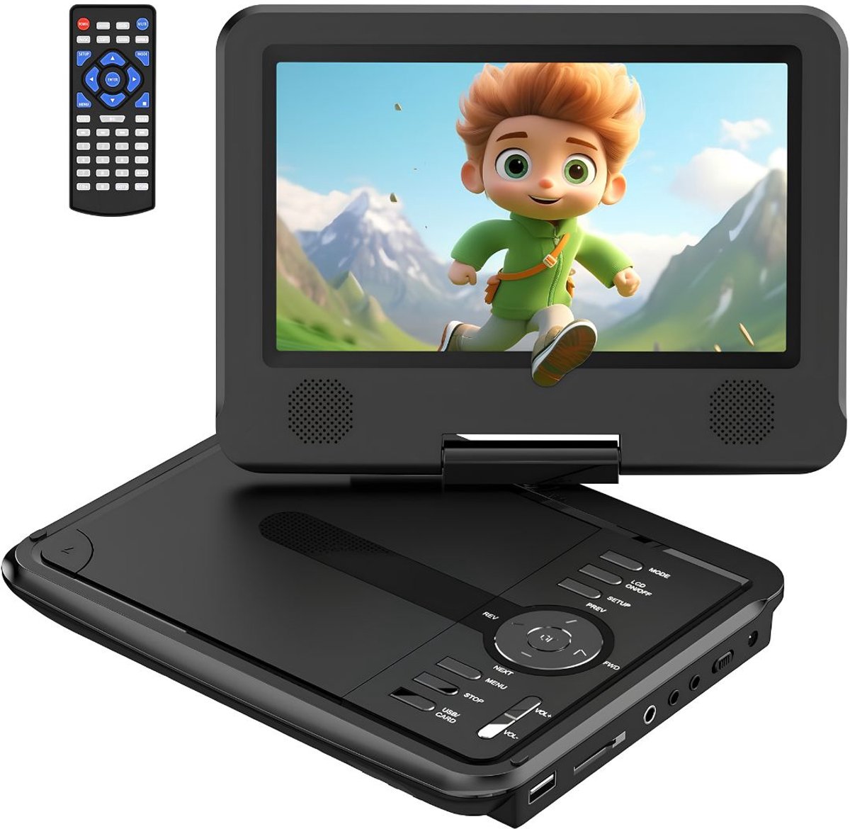 JCP® Draagbarer Dvd Speler - Draagbare Dvd Speler met Scherm - Draaibaar Scherm - Zwart - 21cm x 16cm x 4cm