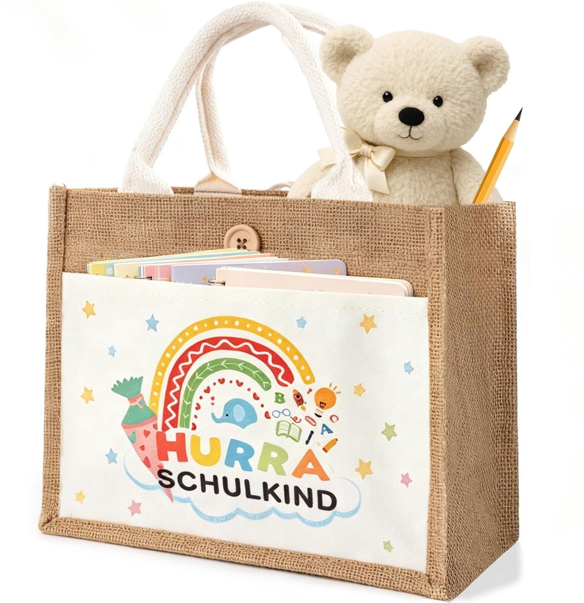 Solidchoice - Duurzame Jute Tas met Wenskaart voor Eerste Schooldag
