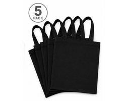 Zwarte Katoenen Tote Bag 140 gsm - Extra Stevig - 37x41cm - 5 Stuks - Canvas Tas - Shopper - Boodschappentas - Draagtas - Zelf Bedrukken