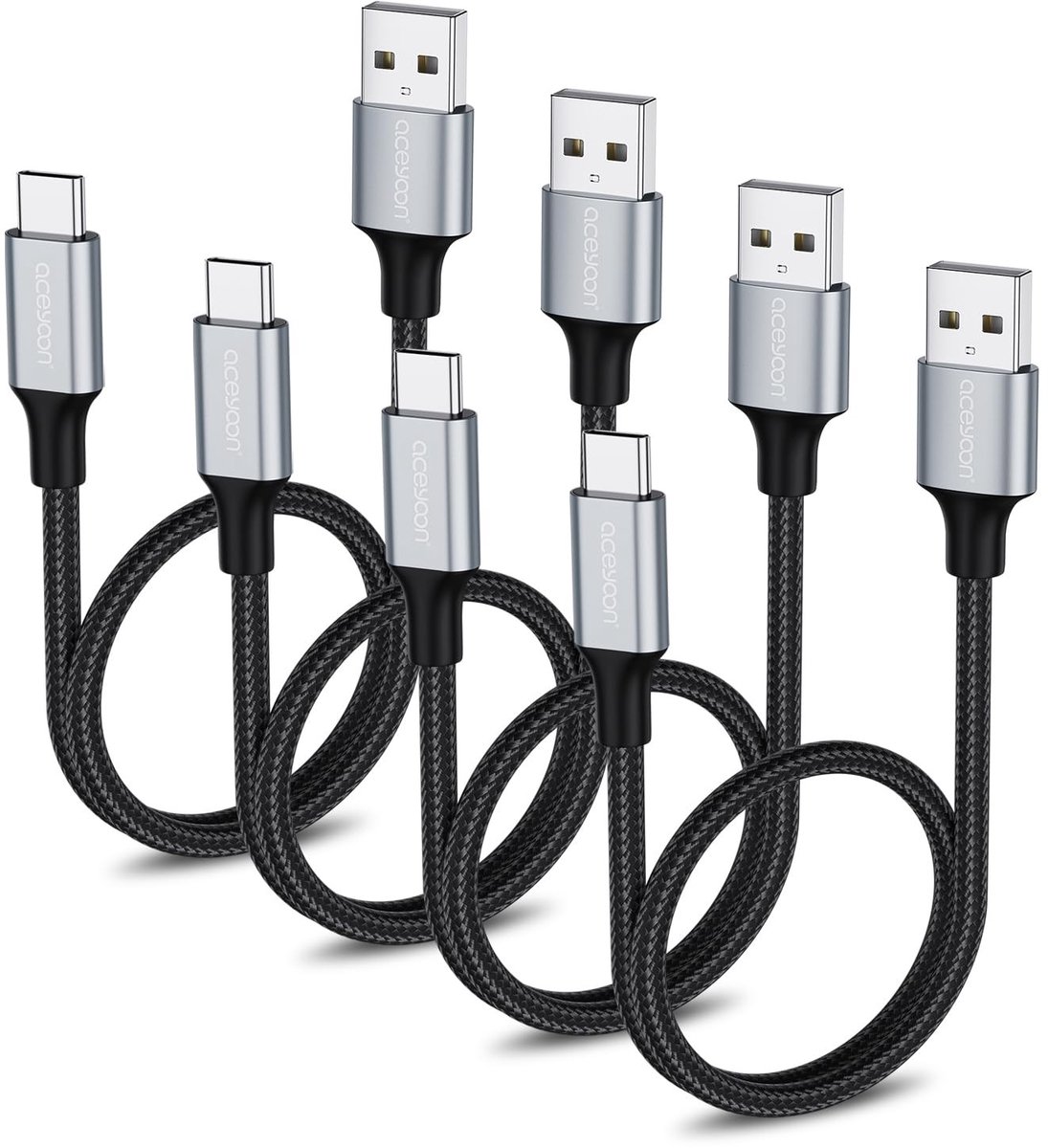 Solidchoice - USB naar USB C Kabel 50cm (4 Stuks) Nylon Gevlochten