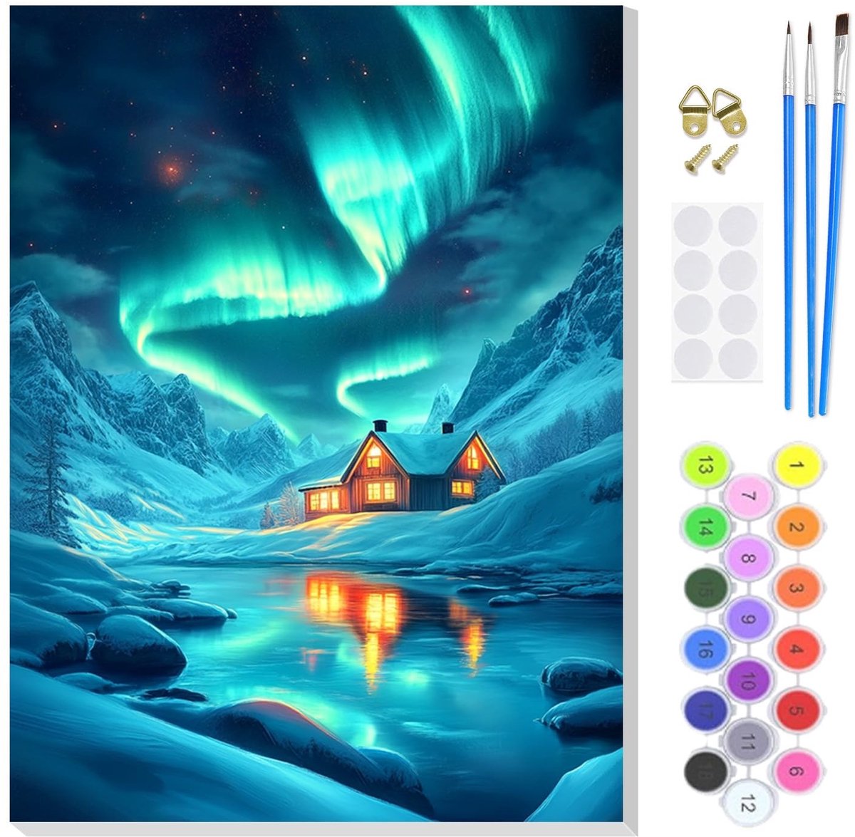 Solidchoice - Schilderen op Nummer Set met Aurora Hütte en Lijst voor Volwassenen