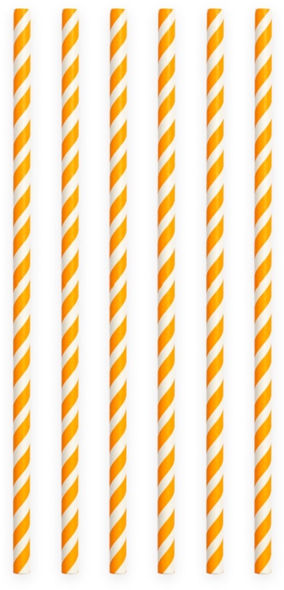 1000 Papieren Rietjes Gestreept Oranje - 6mm x 197mm - Bulkverpakking 1000 stuks - Grootverbruik - Koningsdag, EK/WK voetbal & sportversiering