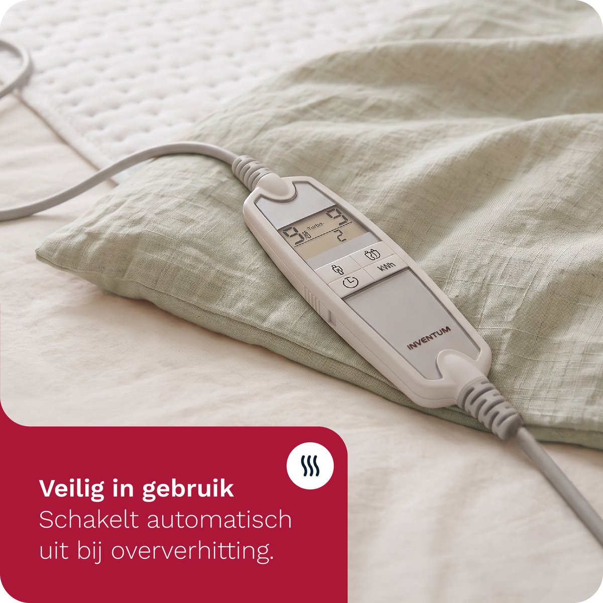 Inventum HN197V elektrische onderdeken 160x80 cm - 1 persoons - Warmtedeken - 9 warmtestanden - Aparte voetzone - Anti-allergie - Antibacterieel - Turbostand - Fleece - Wit – foto 5