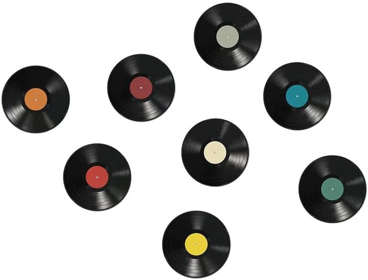 YYchan Muurstickers Vinylplaten - Retro Muziek Wanddecoratie met 8 verschillende kleuren - Vrij te Combineren - Zelfklevend - 24,5 x 24,5cm - 8 PCS