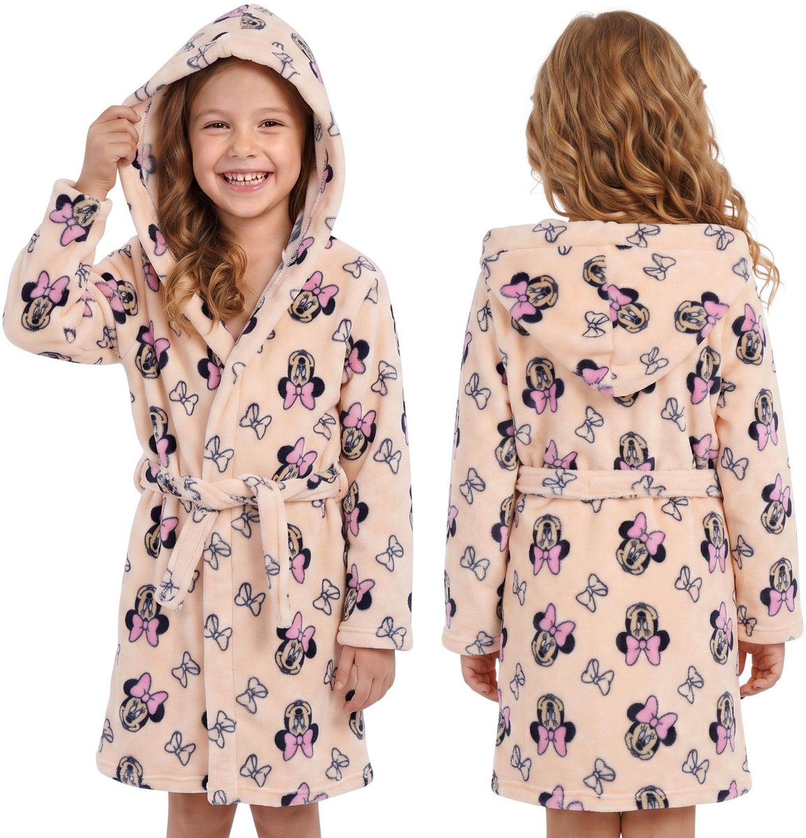 DISNEY Minnie Mouse Meisjesbadjas met ceintuur, warme ochtendjas met zakken om te knopen, zachte kamerjas OEKO-TEX 98/104