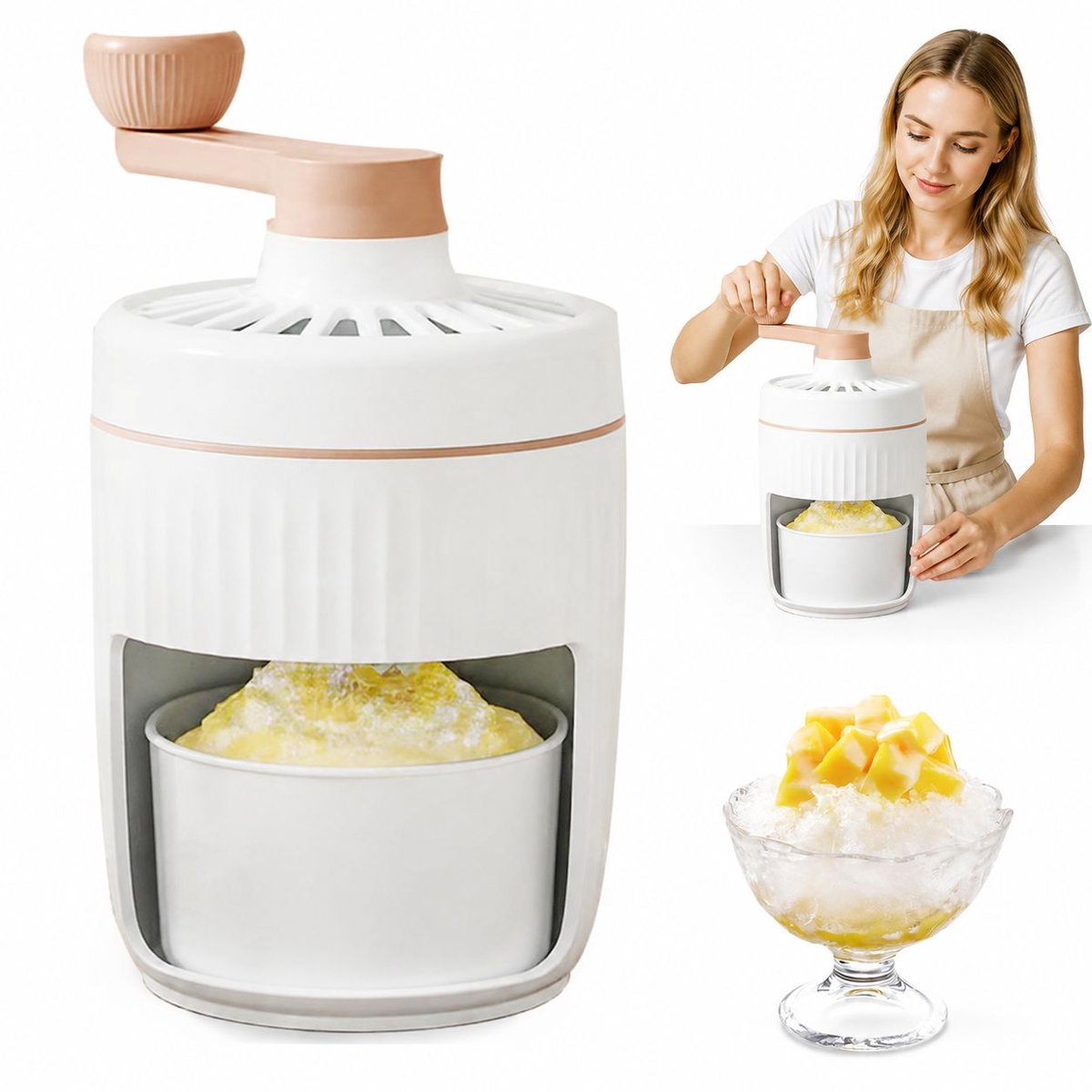 Bobypet - IJscrusher - handmatige slushie maker met zwengel en ijsblokjesvorm - ABS met RVS messen - voor thuis en feest