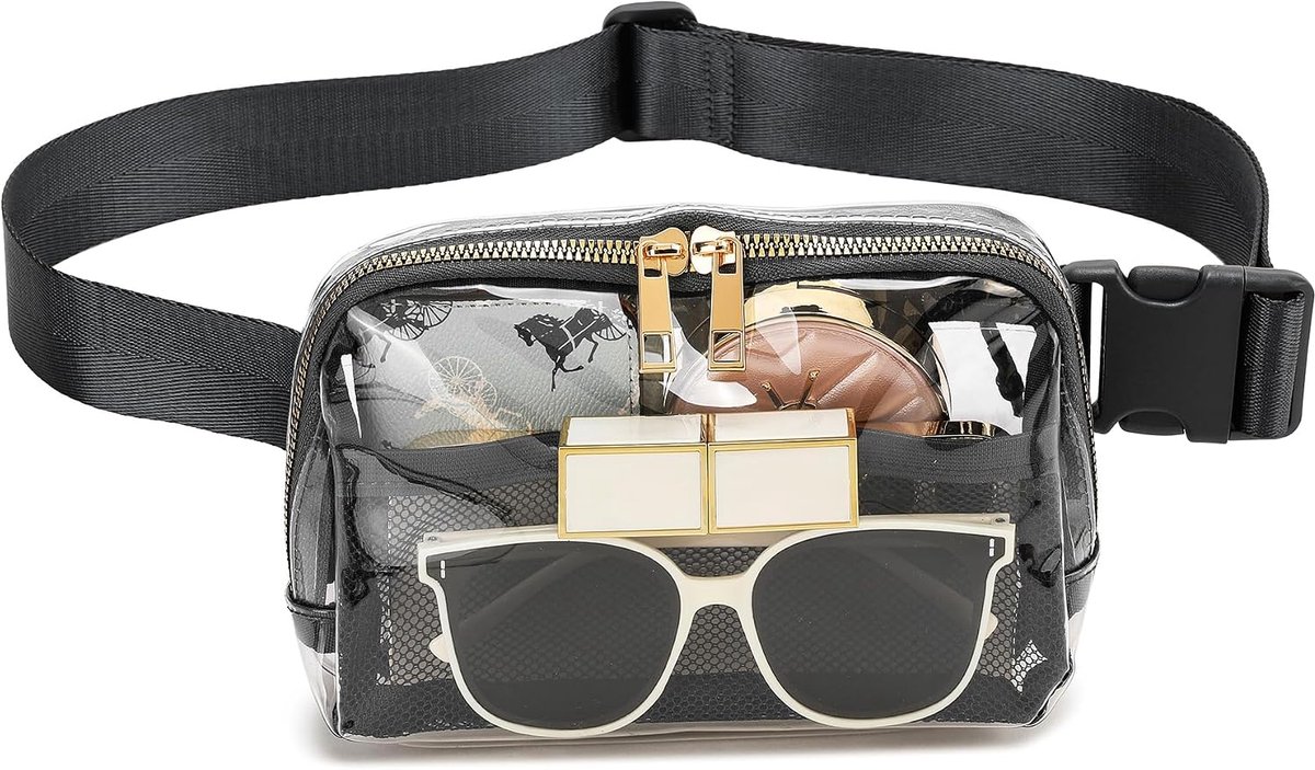 Transparante Heuptas Zwart - Doorzichtige Crossbody Tas met Verstelbare Band - Stadiontas voor Dames en Heren - Geschikt voor Concerten, Festivals, Sport, Reizen, Wandelen en Hardlopen