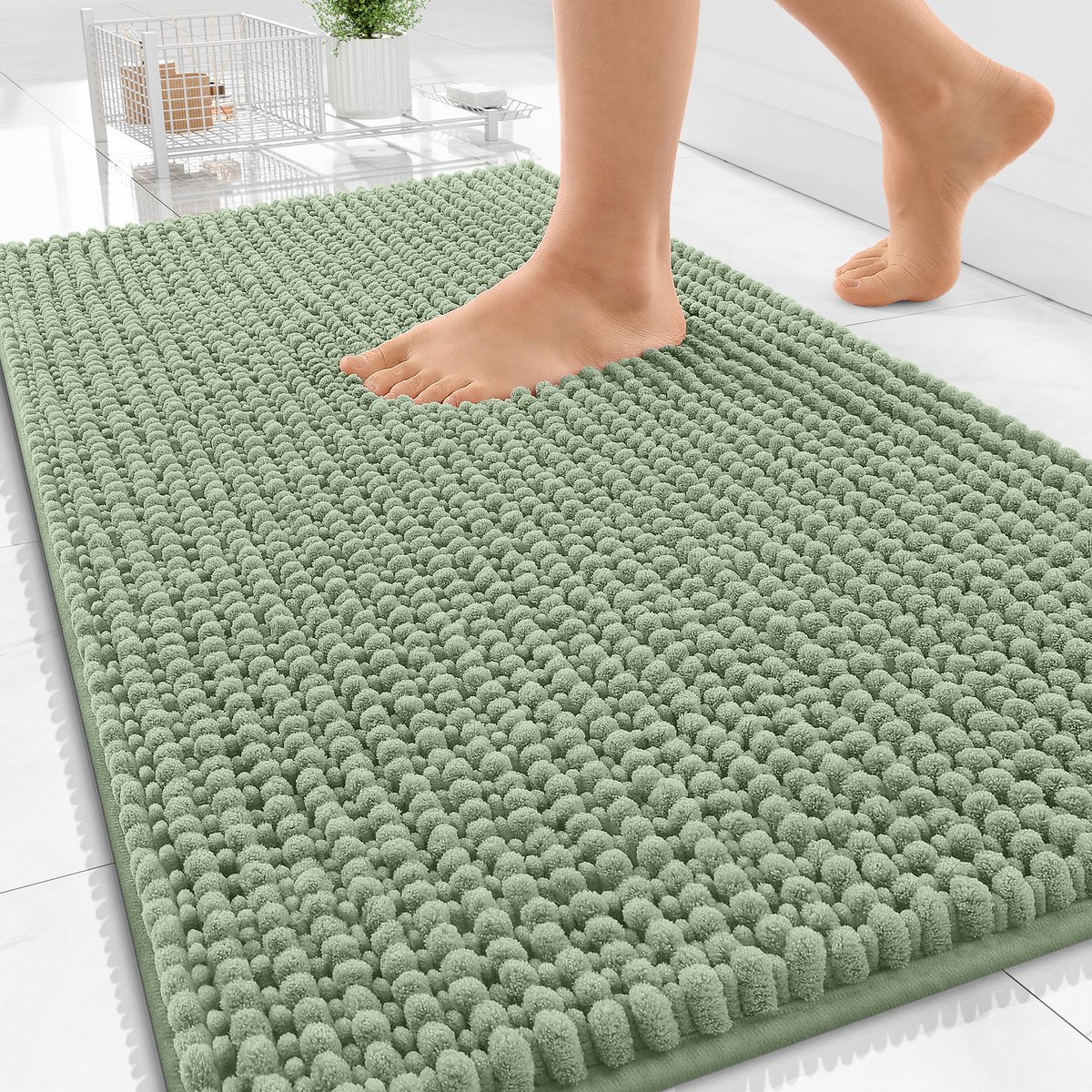 Olanly Badmat Antislip – Chenille Douchemat – Badmat Badkamer – Super Absorberend Deuropmat – Grasgroen – 51X76cm