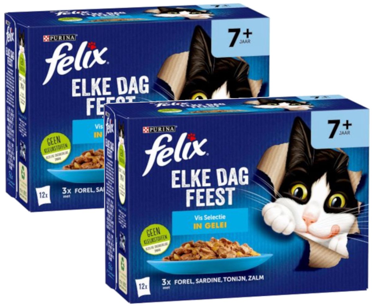 Felix Felix Elke Dag Feest Senior 7+ Vis Selectie Gelei - Multipack - Katten Natvoer - 2040g (2x12x85g)