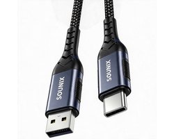 Sounix USB C kabel - USB 3.2 kabel - USB kabel - USB naar USB C kabel - 3.2 Gen 2 - 10Gbps - 2 Meter - Nylon - Zwart