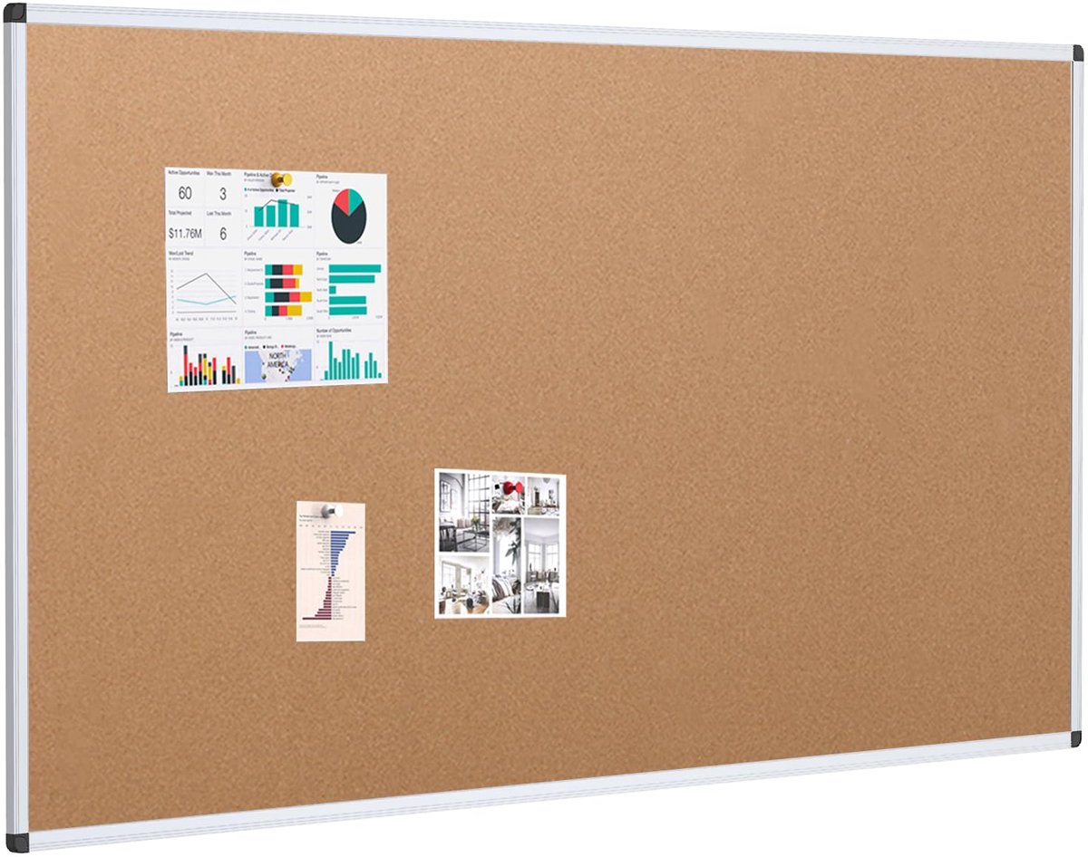 Famanu – Prikbord van kurk, 150 x 90 cm, met zilverkleurig aluminium frame, ideaal voor het organiseren van notities en herinneringen