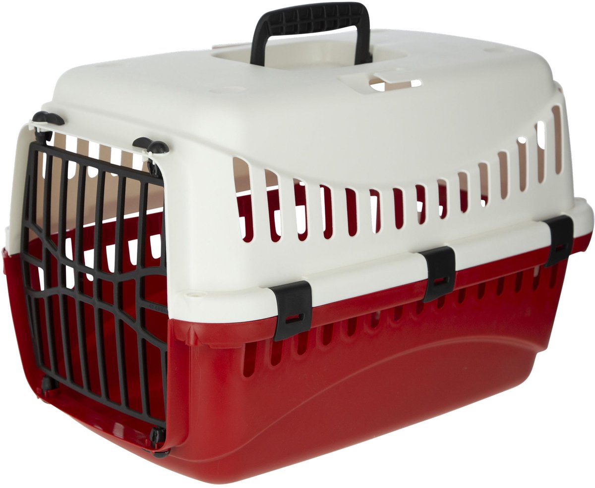 Famanu – Transportbox voor huisdieren, kunststof, 45 x 30 x 30 cm, crème/bordeaux, geschikt voor katten, honden en konijnen