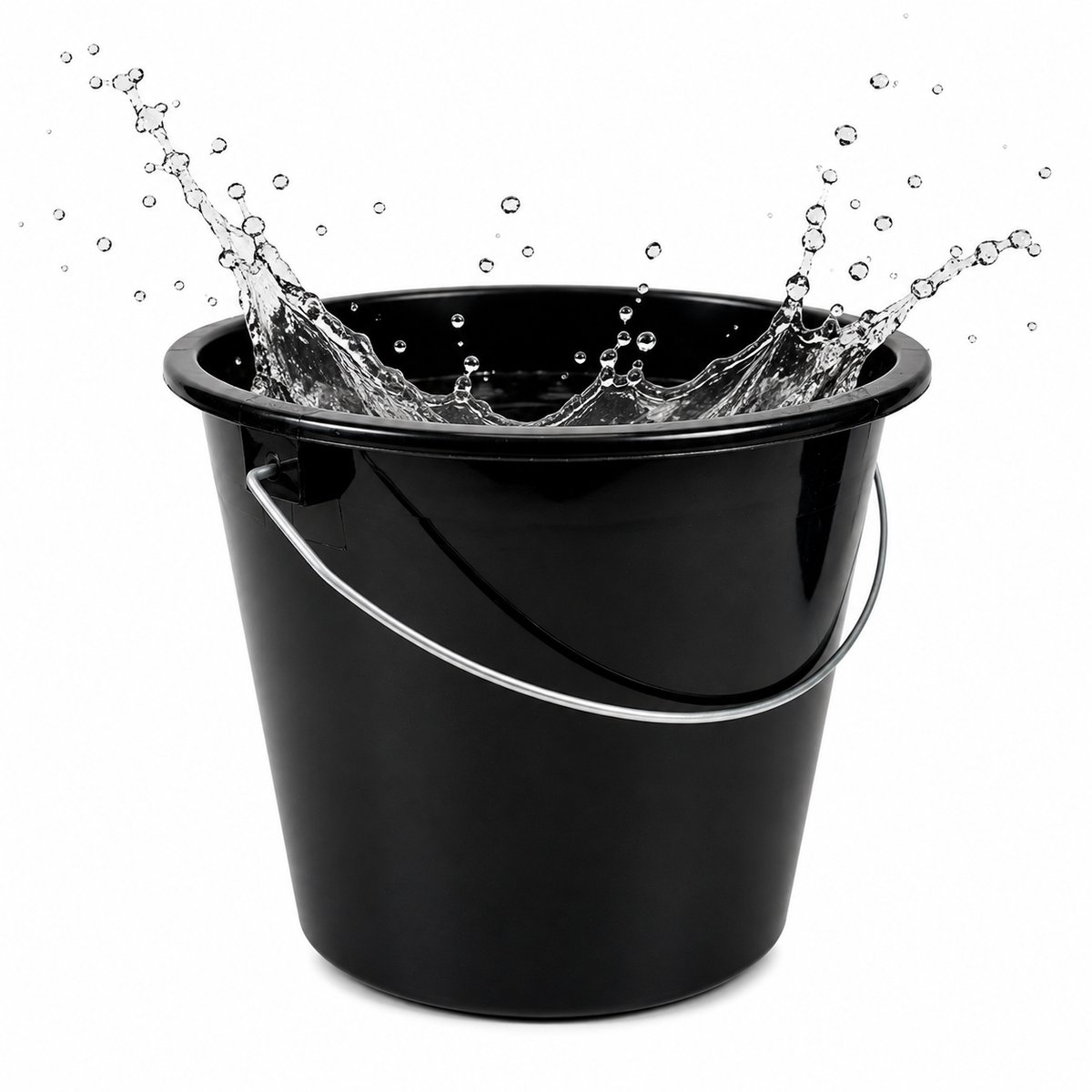Zwarte Emmer 5 Liter – Kunststof Huishoudemmer met Metalen Hengsel – Ø 23 x 20 cm – Stevige Schoonmaakemmer voor Huishouden, Tuin, Klussen & Water – Zwart