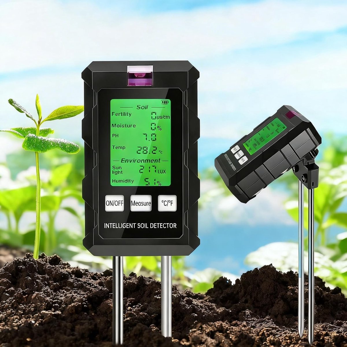 Bodemtester - Groen - 6-in-1 Digitaal Meetinstrument voor Bodemvochtigheid, pH, Temperatuur, Licht en Luchtvochtigheid
