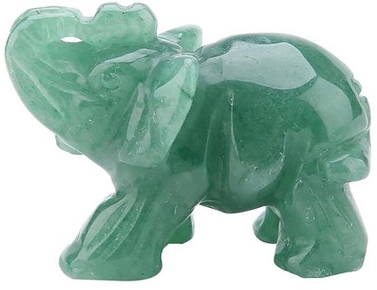 Jade Beeldje Handgesneden - Olifant Beeldje - Decoratie - Geluksornament - 2 cm - Groen