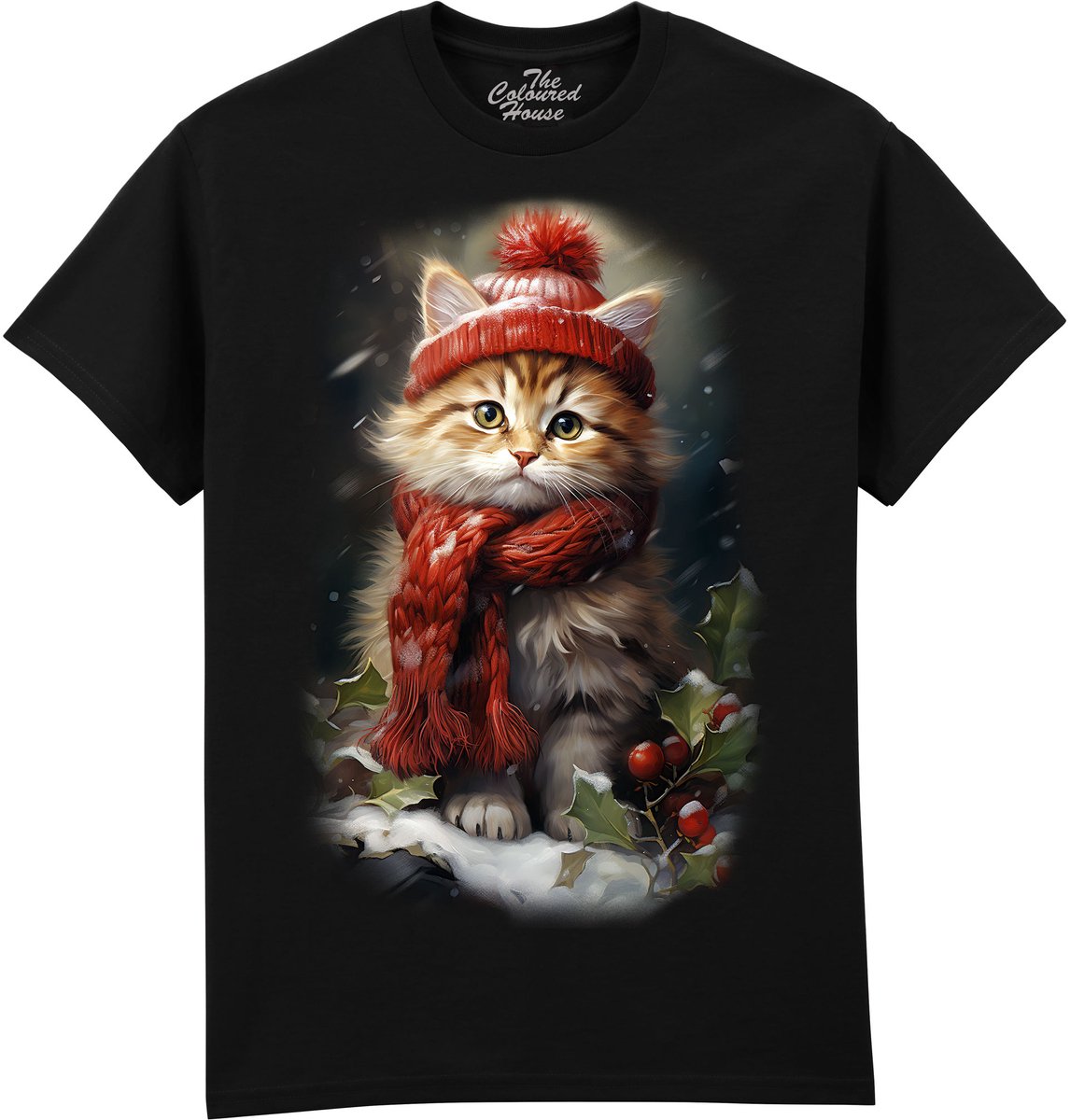 Kat Red Cat In The Snow The Coloured House T-shirt XL