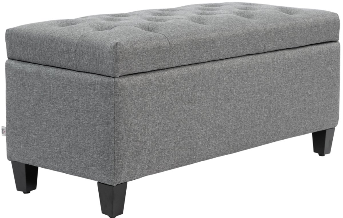 100 x 40 x 44 cm Lichtgrijze Zitbank met Opbergruimte, Gestoffeerde Opbergbank, Zitkist met Opklapbare Zitting, Bedbank, Halbank, Voetenbank, Gewatteerde Bank met Knoopafwerking en Houten Poten voor Slaapkamer, Woonkamer en Hal
