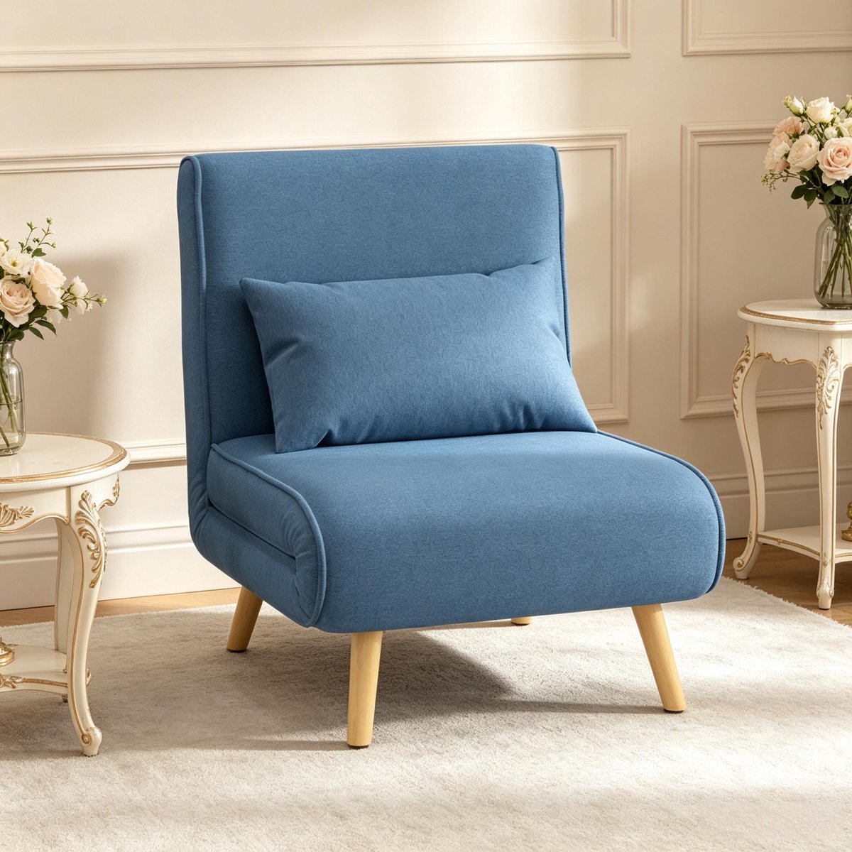 Klapbare Slaapfauteuil Met Verstelbare Rugleuning - 1 Persoons Fauteuil Bed Voor Woonkamer En Slaapkamer - Stoffen Blauw