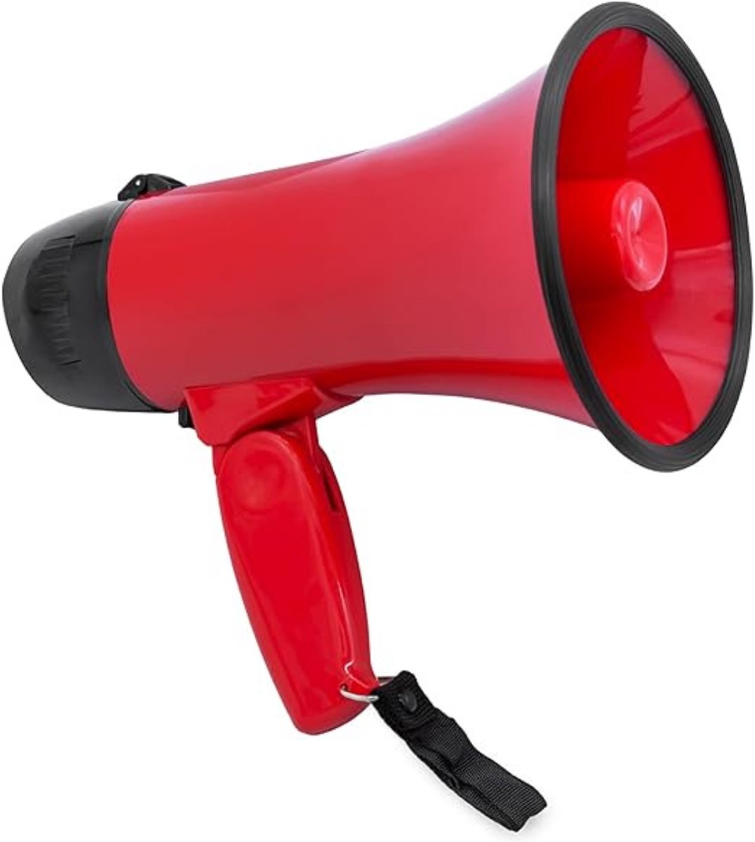 QUOVO® Megafoon met Sirene – Luchthoorn Met Schouderriem – Megafoon Auto – Sirene Met Instelbaar Volume - Stemversterker - Rood - ‎24cm x 15cm x 15cm