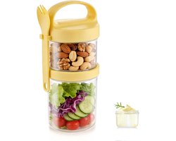 Lunchpot - Yoghurt beker to go - Met Lepel - 560ML + 360ML - Muesli beker to go - Lunchbeker - Schoolbeker - Salade to go - Meeneem Mueslibeker - Lunch to go - Overnight Oats Potjes - Saladebox - Geel