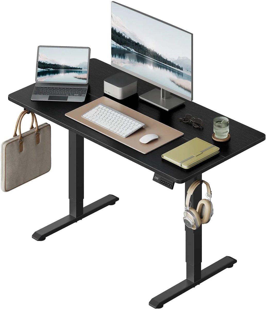Klarven® Elektrisch Verstelbaar Bureau 120x60cm Zwart - Zit-Sta Tafel met 3 Geheugenposities en Veiligheidssysteem