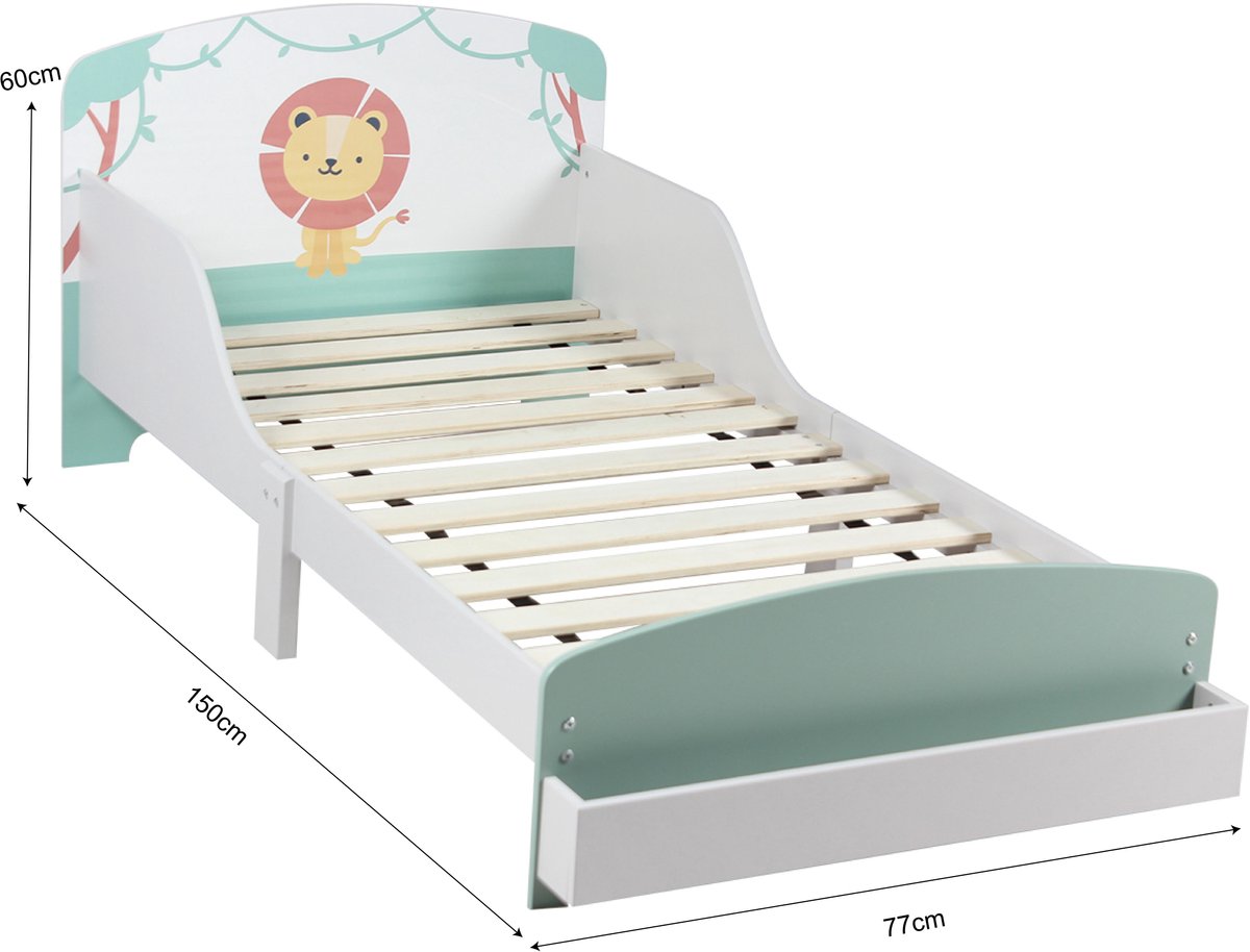Kinderbed Kinderbed Wit-Mint Leeuw Peuterbed - afbeelding 4
