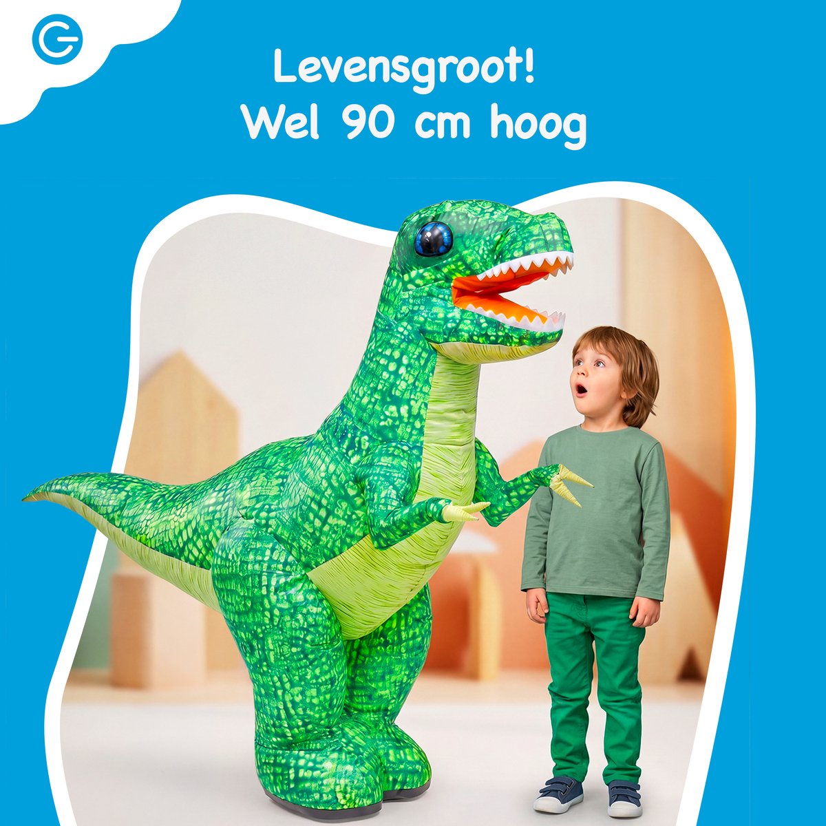 Silvergear® Opblaasbare RC Dinosaurus voor Kinderen - Bestuurbare Dino met Afstandsbediening - 90 cm Hoog - Zelfopblazend in 20 sec - Vooruit, Achteruit & 360° Draaien - Oplaadbaar - Dinosaurus Speelgoed T Rex - Groen - Cadeau voor 4,5,6,7,8+ Jaar — afbeelding 3