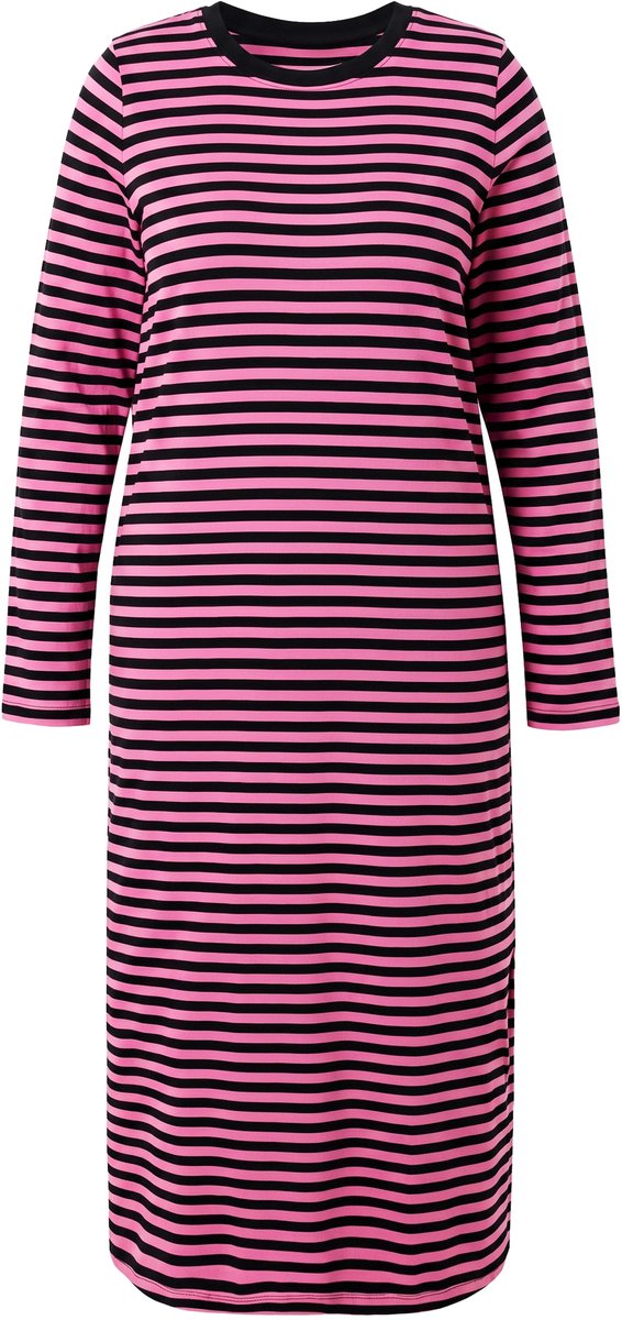 Studio Untold - Dames - Maxi-jurk A-lijn jersey met strepen lange mouwen - Donkerroze - Maat 42+