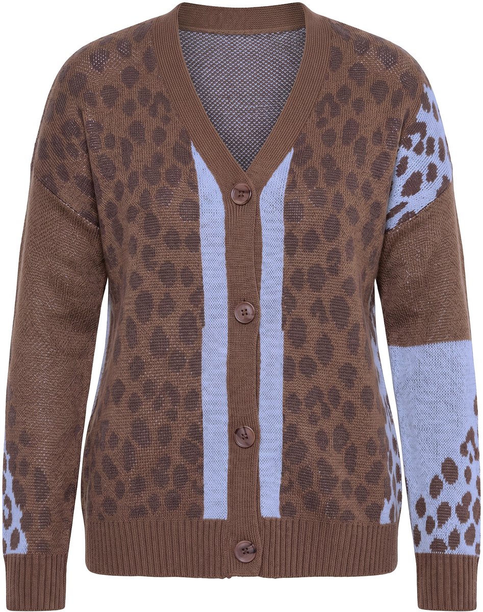 MIAMODA - Dames - Vest losse pasvorm motiefmix met luipaardprint lange mouwen - Ochtend blauw - Maat 42+