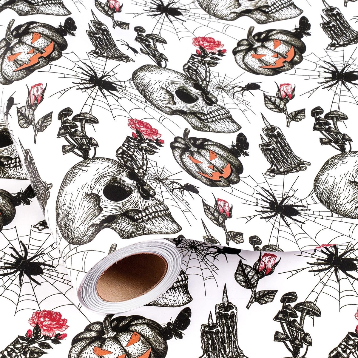 Solidchoice - Vintage Halloween Inpakpapier met Schedel en Pompoen