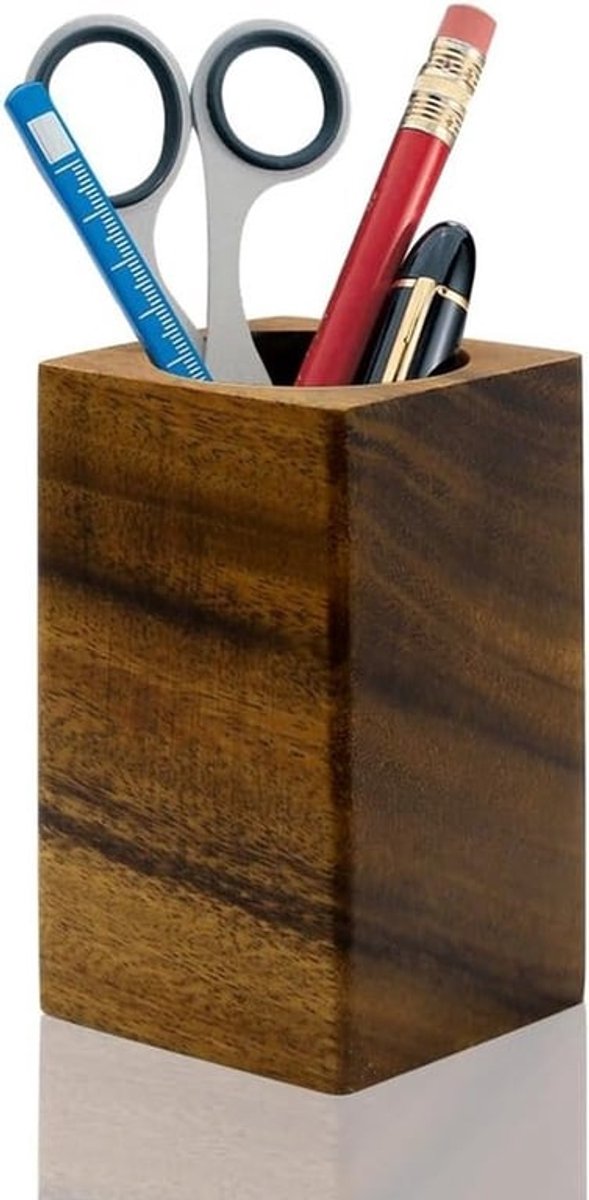 Houten Pennenhouder in Eenvoudig Polygonen Ontwerp, Ideaal voor Desk, School en Kantoor, Organiseer Potloden en Make-up Kwasten