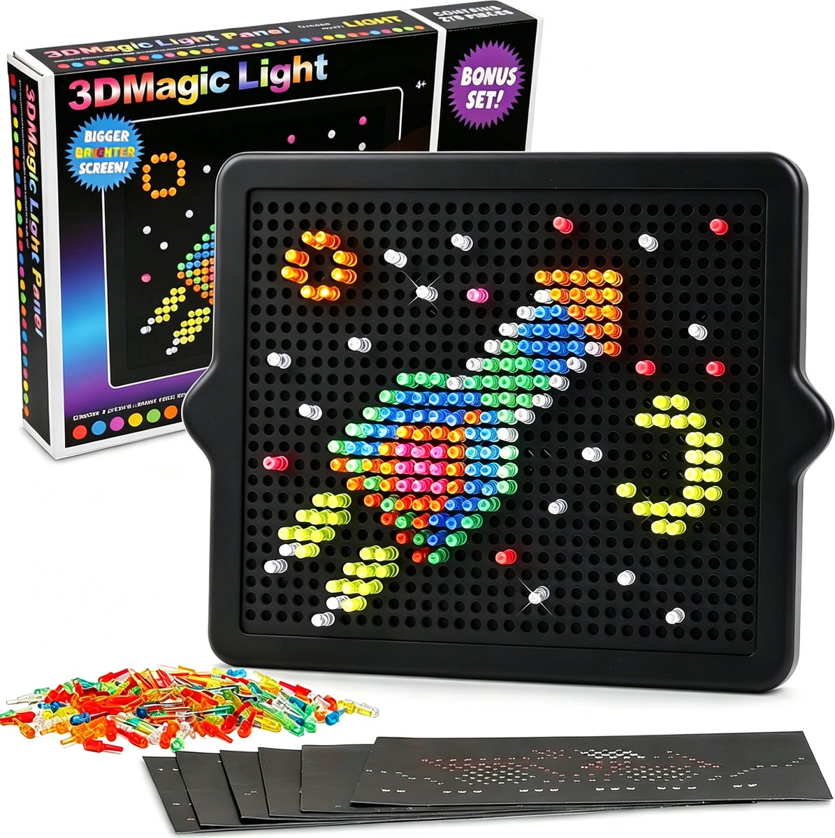 Namajunas - Pixel Glow Peg Board - 276 Pcs - Creatief Speelgoed - Speelgoed Meisjes & Jongens - Educatief Speelgoed - Interactief Speelgoed - Stimuleert Creativiteit - DIY Licht‑op Mozaïek Set Voor Creatief Spel - Cadeau voor Kerst, Verjaardag