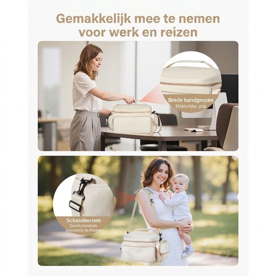 Kolftas - Borstkolf Tas - Borstvoedingstas - Kolf Draagtas - Geïsoleerd - Waterdicht - Drielaags - Draagbaar - Werk En Reizen - S1/S2 - Opslag - Beige — afbeelding 5