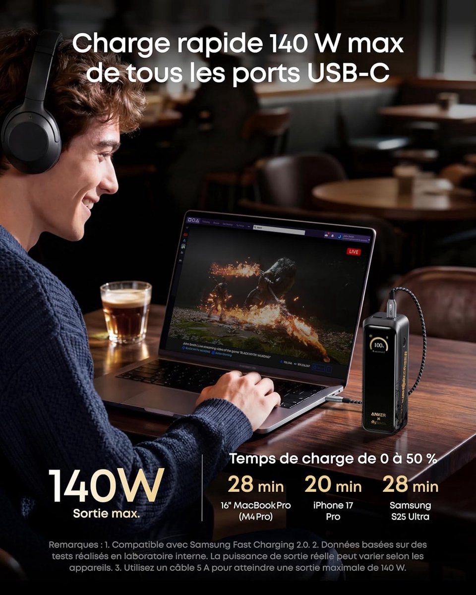 Anker Prime Power Bank Black Myth: Wukong Edition, 20,100mAh 3-Port Portable Charger with 220W, Two-Way Power, TSA-Approved, App Control + Anker-oplaadstation +Anker-oplaadstation, maximaal 150 W snelladen met 3 poorten voor Anker Prime-powerbank — cadeau in Elektronica - foto 7